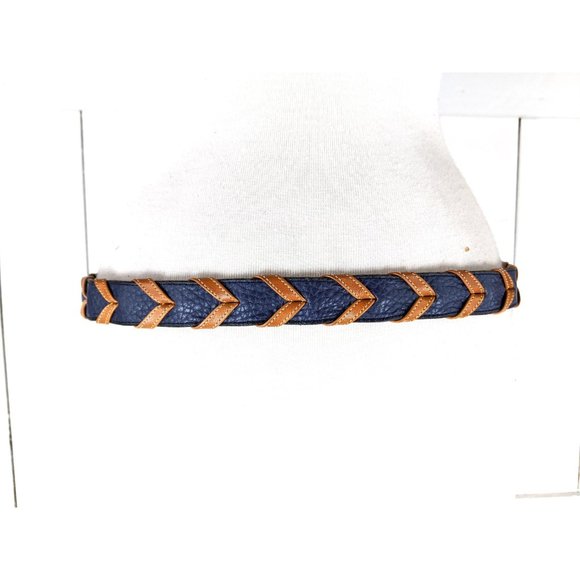 Vintage Dooney & Bourke blue tan chevron braided leather belt main image 5